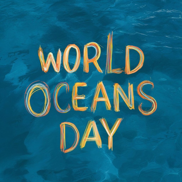 Foto um cartaz para o dia mundial dos oceanos com um fundo amarelo e laranja