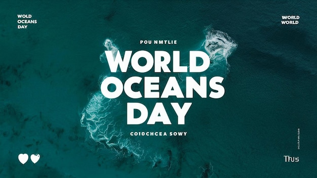 Foto um cartaz para o dia mundial dos oceanos com uma citação dos oceanos do mundo