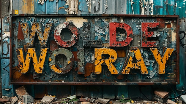 Foto um cartaz para o dia mundial em letras pretas que diz worl