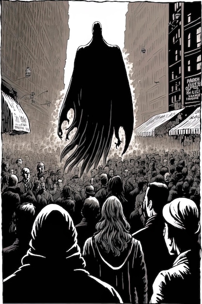 Foto um cartaz para o filme o monstro está acima de uma multidão de pessoas