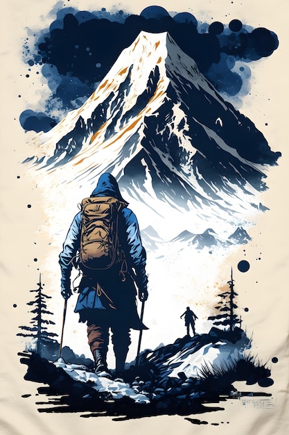 Um cartaz para o guia do montanhista para a montanha.