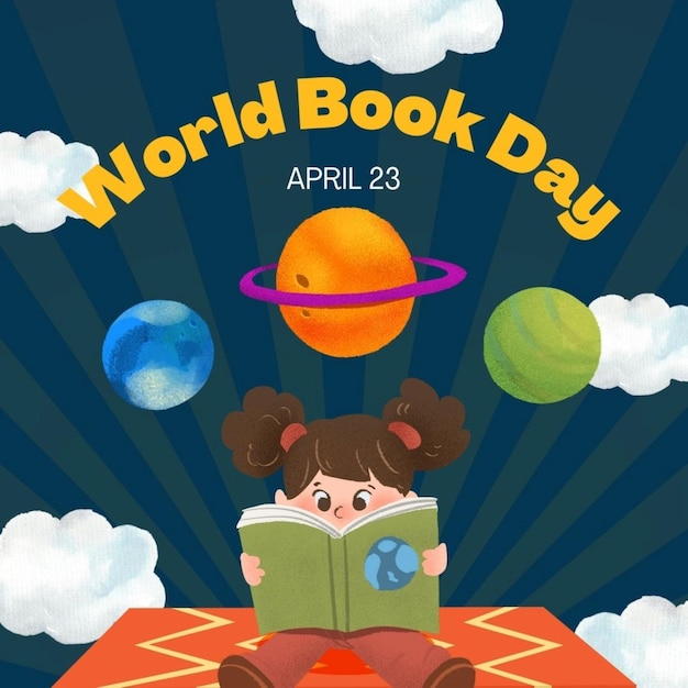 um cartaz para o maior livro do mundo é intitulado dia mundial