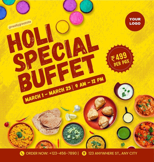um cartaz para os programas Holi especial manu