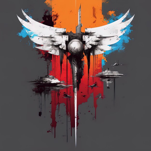 um cartaz para um anjo com asas e uma cruz