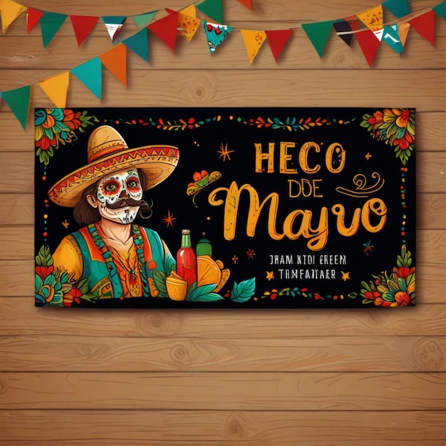 Foto um cartaz para um chapéu mexicano mexicano com um fundo colorido