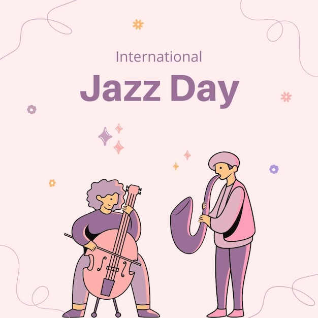 Foto um cartaz para um dia de jazz com um homem tocando violoncelo