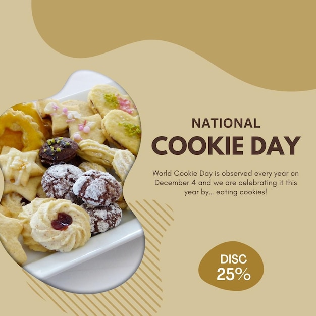 um cartaz para um dia nacional de biscoitos com uma placa de papel que diz o biscoito nacional nele