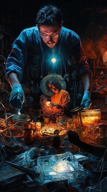 um cartaz para um filme chamado Um homem cozinhando com uma mulher em uma camisa azul