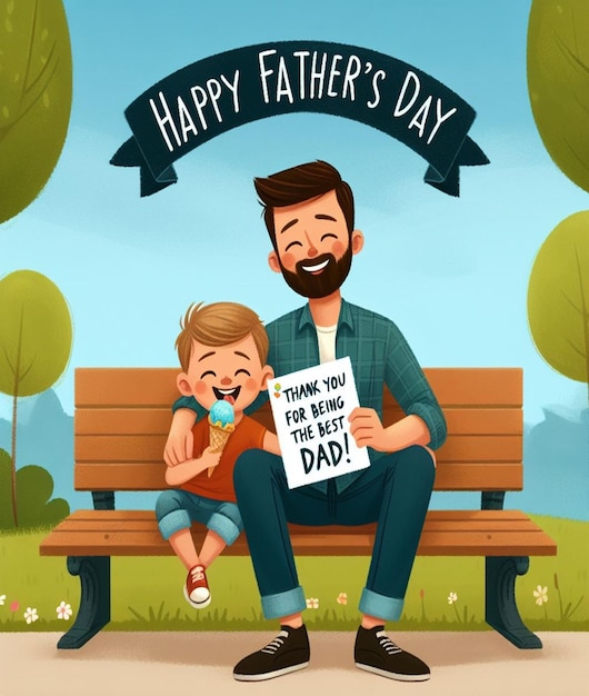 Foto um cartaz para um pai e um filho com um sinal que diz feliz dia dos pais