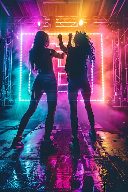 Foto um cartaz para um show chamado duas mulheres segurando uma luz