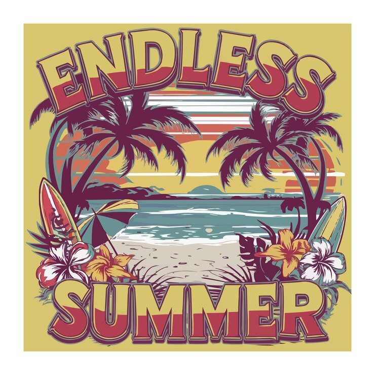 Foto um cartaz para um verão de praia com palmeiras e flores