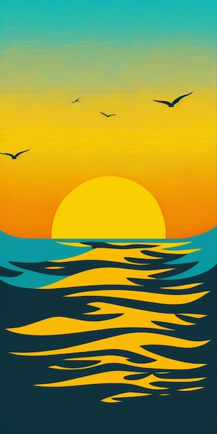 Um cartaz para uma cena de praia com um pôr do sol e as palavras " pôr do sol ".