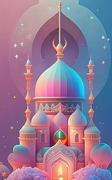Um cartaz para uma mesquita com uma estrela no topo.