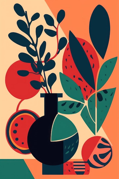 Um cartaz para uma mostra de frutas e plantas.