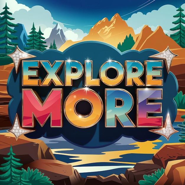 um cartaz para uma paisagem com montanhas e árvores