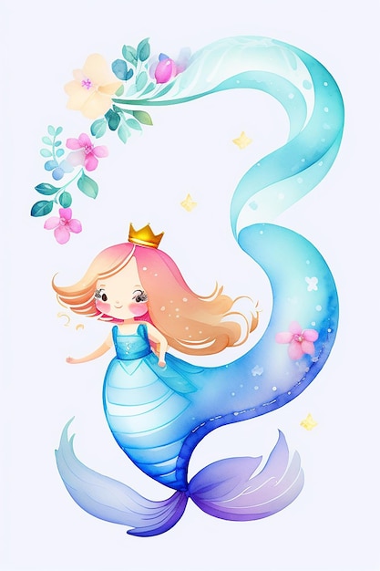 Foto um cartaz para uma princesa com uma sereia azul e uma sereia azuis.