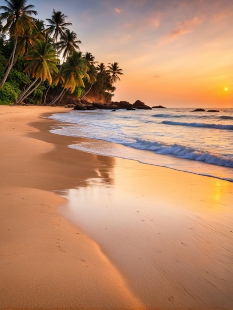 Um cartaz Praia serena no pôr-do-sol Natureza e paisagens