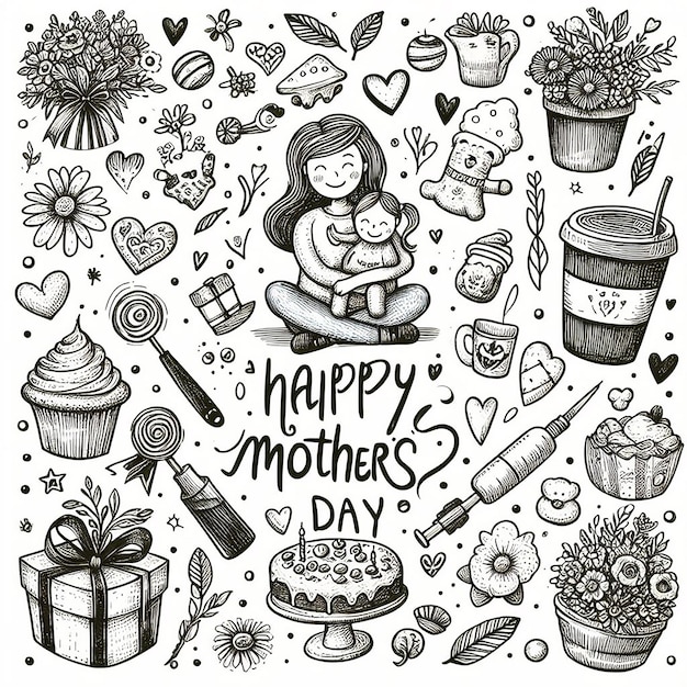 um cartaz preto e branco de uma mãe e seu dia das mães
