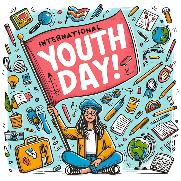 Foto um cartaz que diz dia internacional da juventude