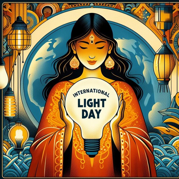 Foto um cartaz que diz dia internacional da luz é exibido