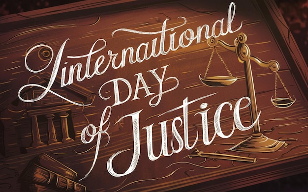 Um cartaz que diz: "Justiça internacional de justiça".
