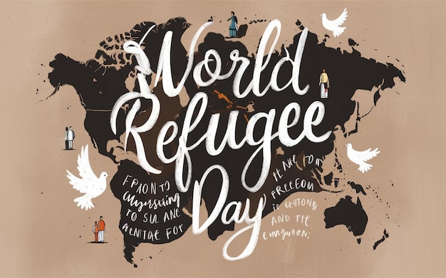 um cartaz que diz refugiados do mundo de dia para dia