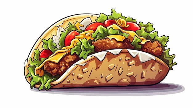 Um cartoon de taco detalhado clipart fundo branco generativo ai