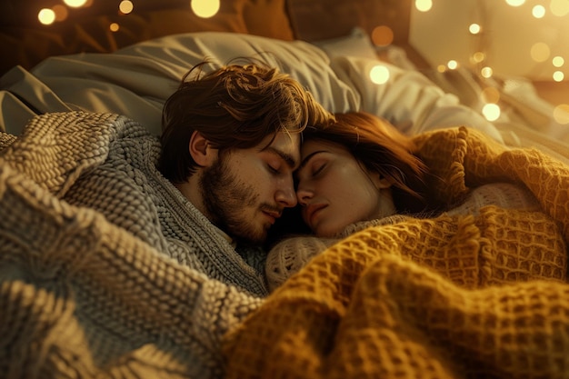 Um casal a aconchegar-se debaixo de um cobertor aconchegante