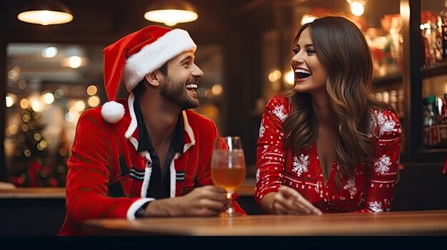 Um casal a beber num bar na véspera de Natal.