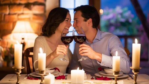 Um casal a beber vinho vermelho.