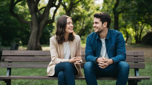 Um casal a conversar no parque.