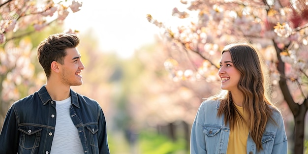 Foto um casal a desfrutar da primavera