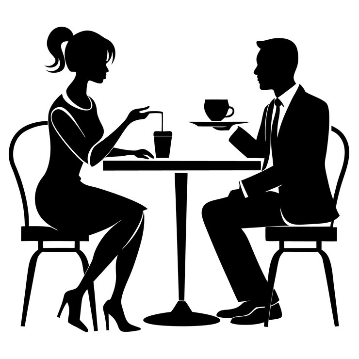 Um casal a tomar um café.