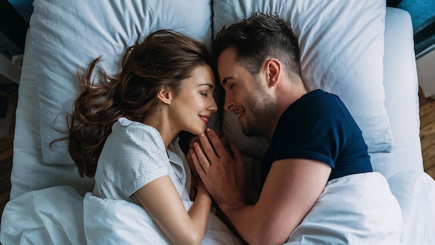 Um casal adorável na cama.