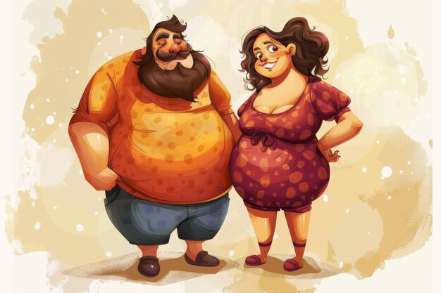 Um casal alegre e obeso em um relacionamento amoroso compartilhando risos e felicidade juntos