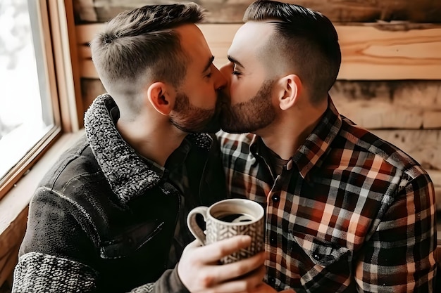 Um casal apaixonado a beijar-se.