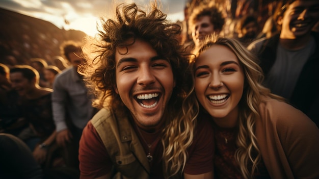 Um casal apaixonado ao pôr-do-sol