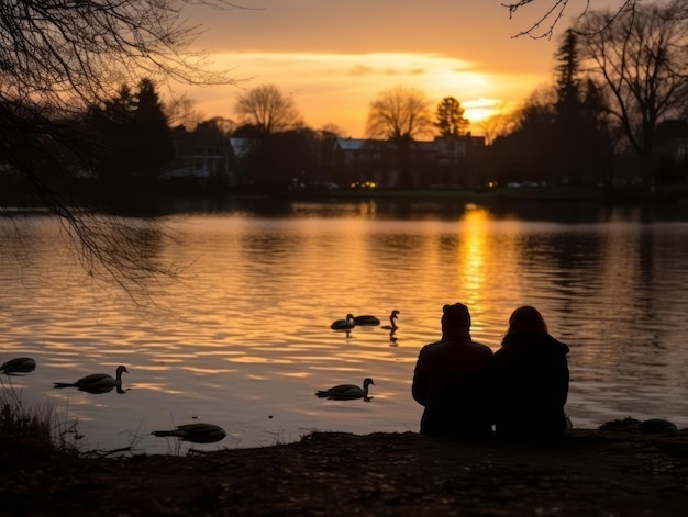 Um casal apaixonado está a desfrutar de um dia de inverno romântico.