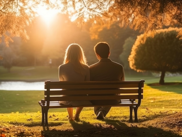 Um casal asiático apaixonado está a desfrutar de um dia romântico de outono.