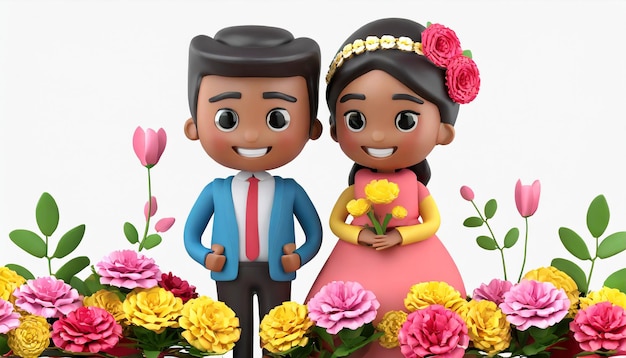 Um casal bonito com flores.