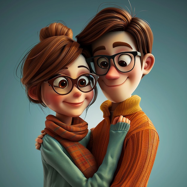 Um casal com óculos que dizem que o outro está a abraçar-se