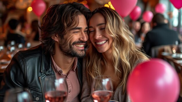 Foto um casal compartilhando um momento alegre sorrindo um para o outro em uma mesa em um restaurante