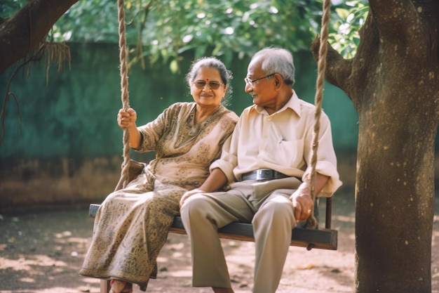 Um casal curtindo um balanço em um dia ensolarado
