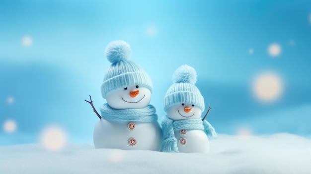 Um casal de bonecos de neve de pé juntos