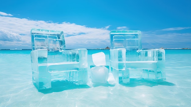 Um casal de cadeiras de gelo na praia conceito refrescante férias na costa quente com cadeiras frias
