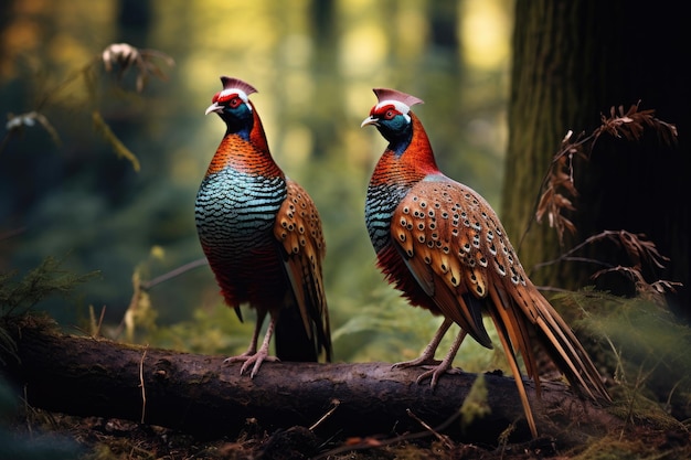 Um casal de faisões apaixonados na natureza