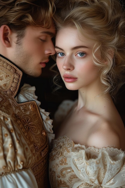 Um casal de fantasia medieval partilha um momento terno e íntimo adequado para uma capa de romance