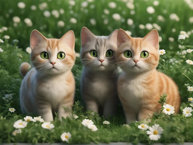 um casal de gatos em um campo de flores