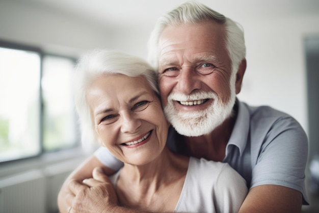 Um casal de idosos a abraçar-se