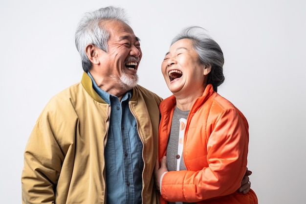 Um casal de idosos amigável e sorridente.